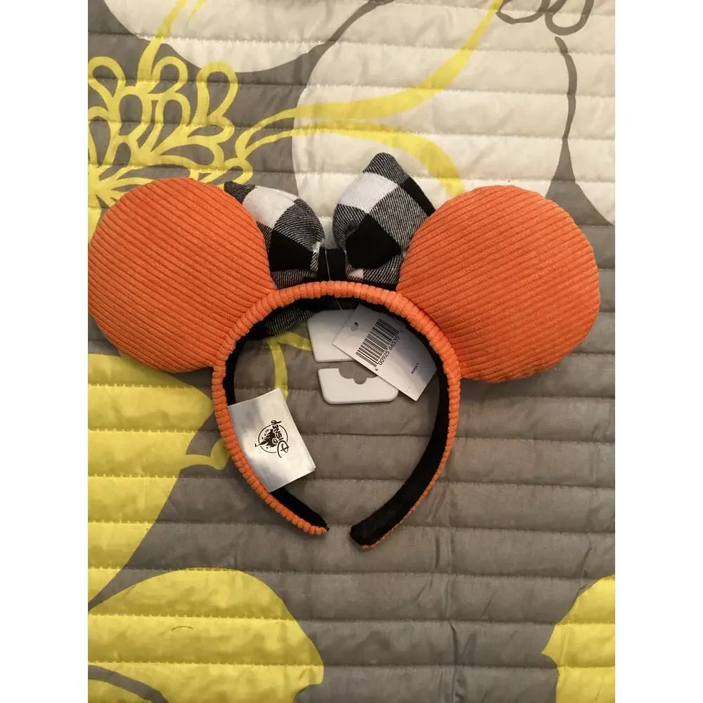 NWOT 2021 Disney Parks Halloween Fall Black White Plaid Orange Corduroy Ears
